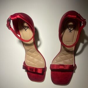 Windsor Red Satin Heels with Bow Accent